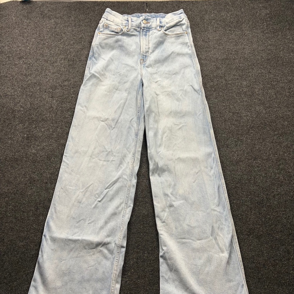 Good American Good Skate High Rise Wide Leg Jeans Light Wash Blue Size 6 28
